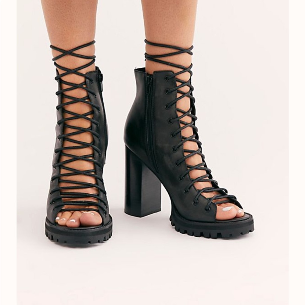 Jeffrey Campbell Black Lace-Up Heeled Boots